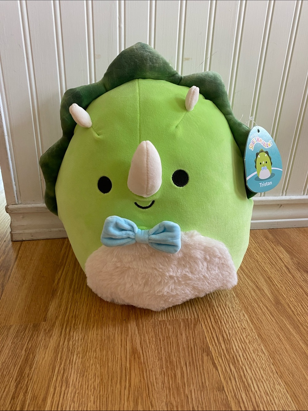 NWT Squishmallows Green Tristan Dinosaur Plush with Blue Bow